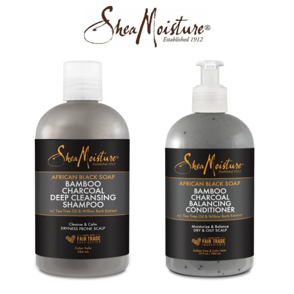 Pack SHEA MOISTURE AFRICAN BLACK SOAP BAMBOO CHARCOAL BALANCING (Shampooing & Conditioner)