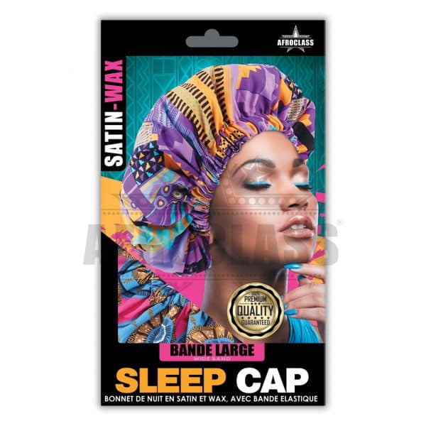 afroclass sleep cap en satin avec bande élastique motif wax n°6